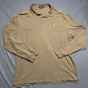 Ralph Lauren Polo Mens Brown Long Sleeve Polo Shirt Size XL Custom Slim Fit